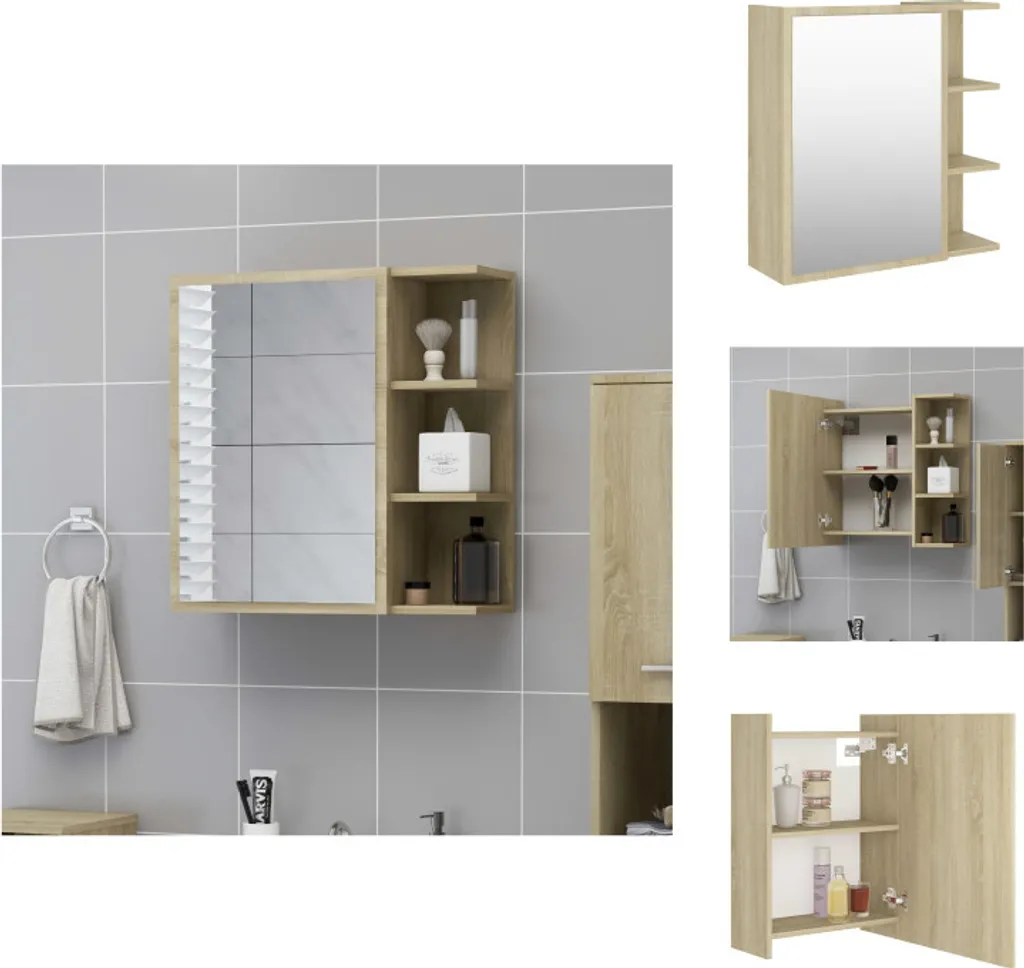 Armoire de rangement murale pour salle de bain miroir Chêne Sonoma