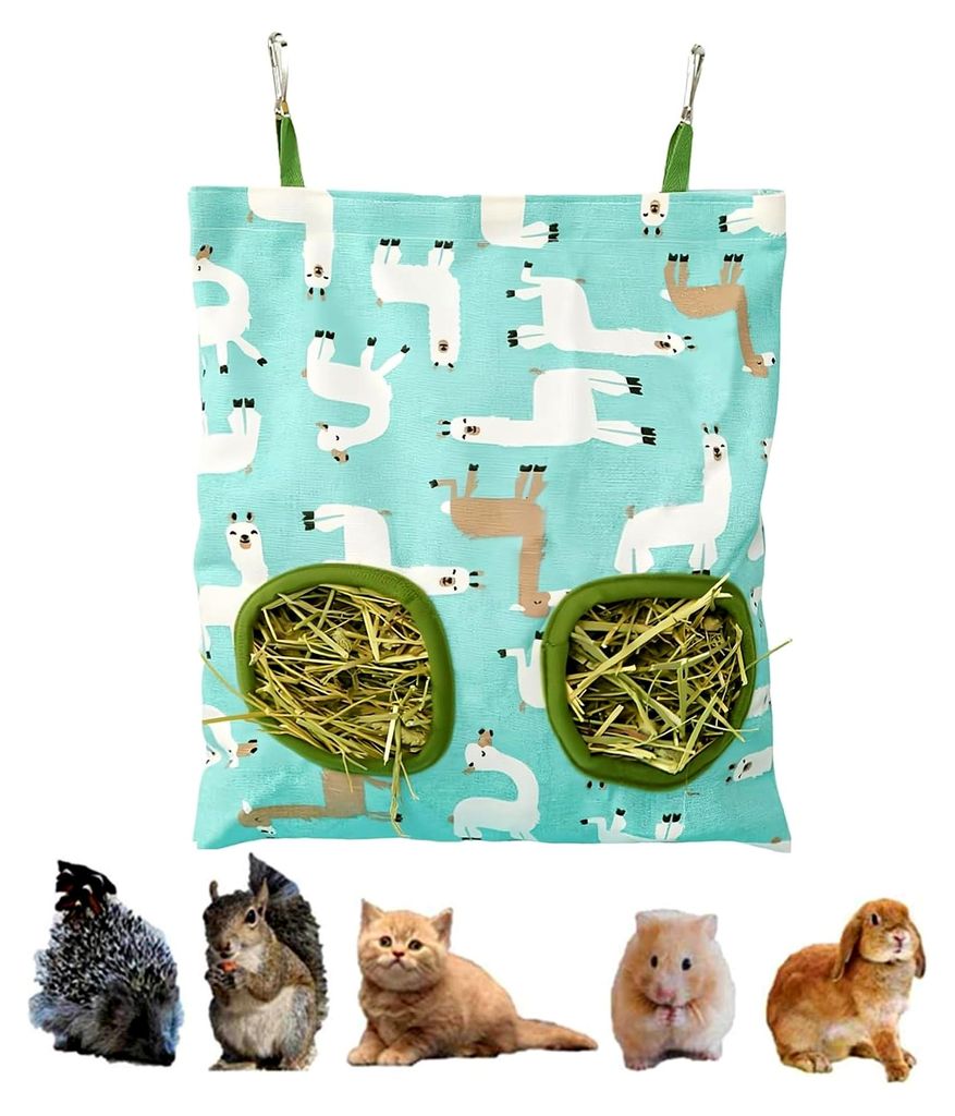 Heutasche für Kaninchen mit 2 Fenstern, Hängende Heutasche für Meerschweinchen, Futtersack für Kleintiere, Aufhängbare Heuraufe für Hasen, Ch...