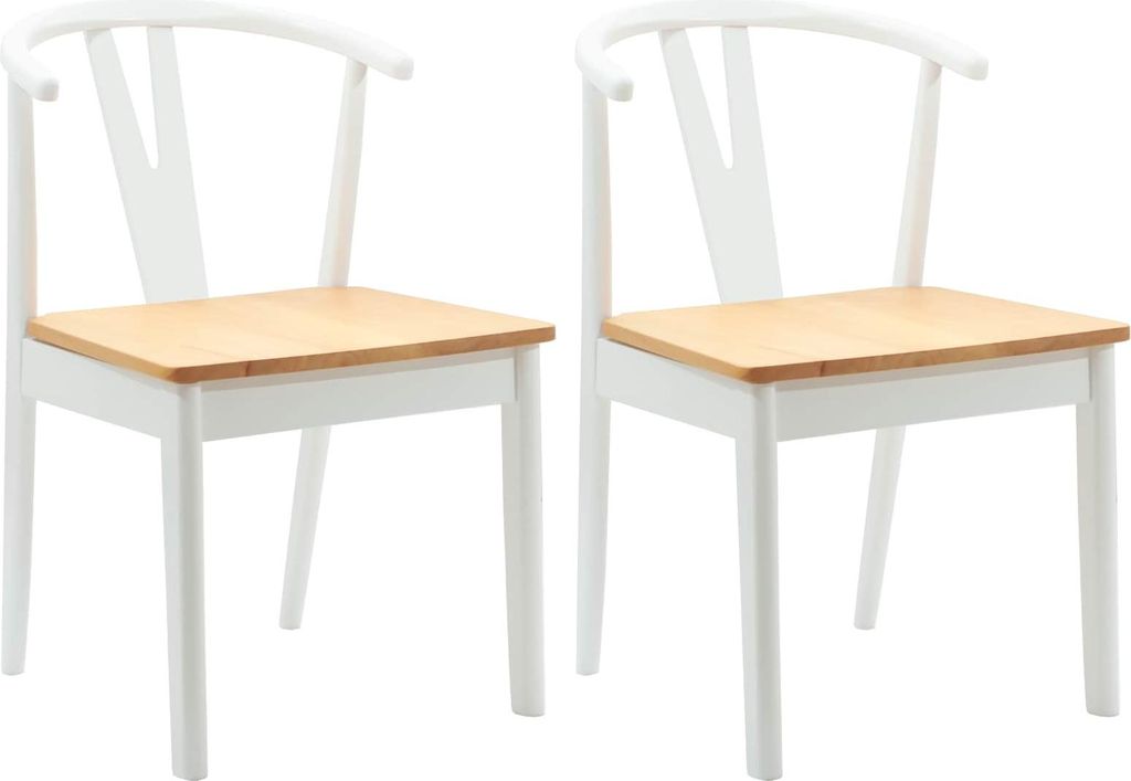 vidaXL Esszimmerstuhl 2 pcs Weiß und Natur Massives Gummiholz