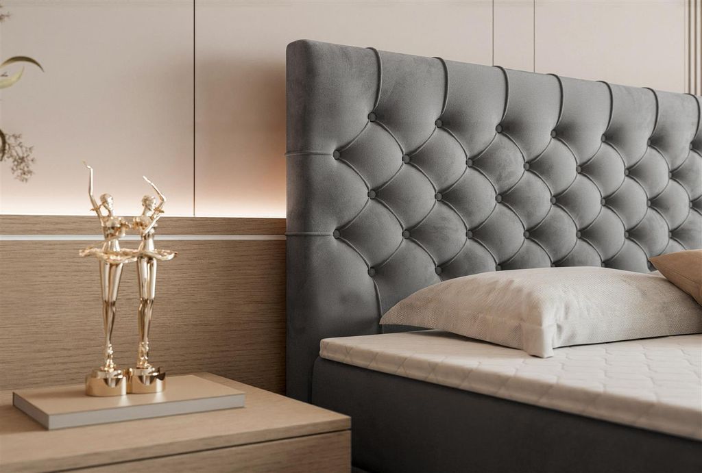Boxspringbett OXFORD Magic Velvet m. Bettkasten, Bonell Matratze u. 5 cm Topper Beige (Magic Velvet 2201)-160 x 200 cm