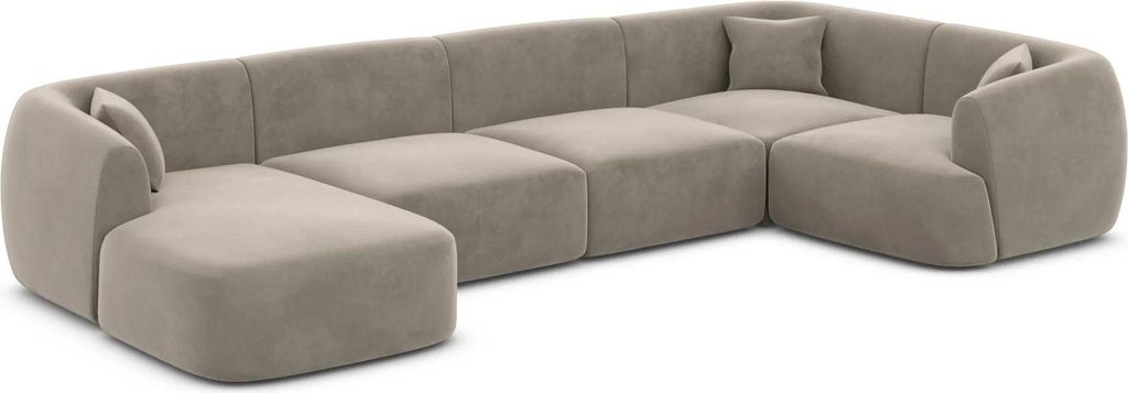 Samtstoff U-Form XL Wohnlandschaft Elvira Taupe Links