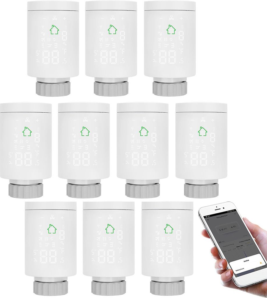 10X Tuya ZIGBEE3.0 Smart Heizkörperthermostat Thermostatventil Programmierbares Heizkoerperventil APP-Steuerung Sprachsteuerung Kompatibel mit Ale...