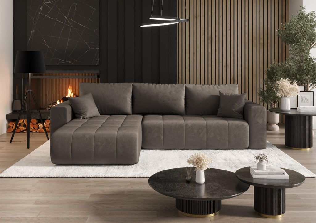 Ecksofa Schlafsofa CAMILA Stoff Monolith Schokobraun Produktbild 