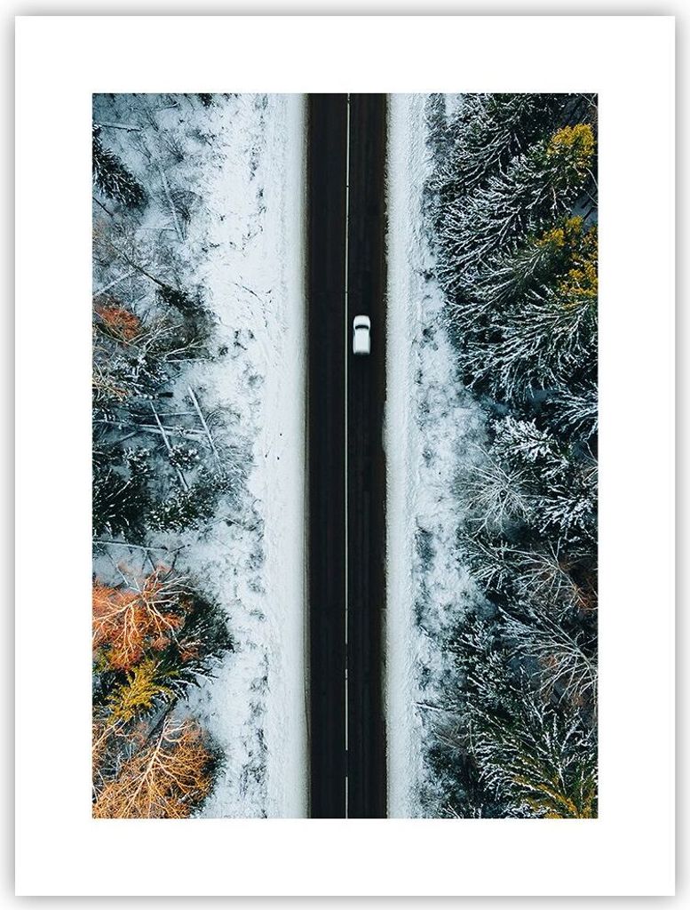 Poster - Poster ohne Rahmen - Wald Weg Schnee - 30x40 cm - Wand Bild - Wanddeko - Wandbilder - Kunstposter - Wandposter - Bilder - Kunstdruck - Wan...