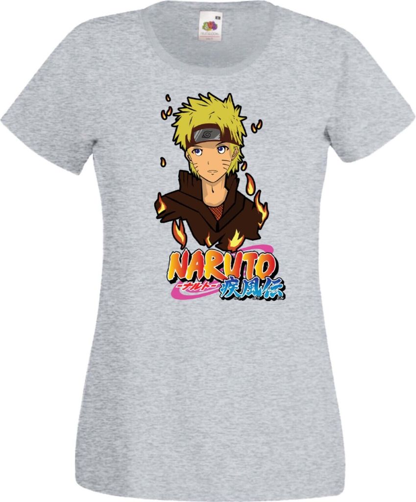 Damen T-Shirt Naruto Uzumaki 02 Var-032 Naruto Uzumaki, Lady XS / Grau