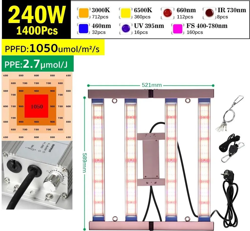 Lampe LED pour plantes 240W pour sauver vos végétaux sans lumière