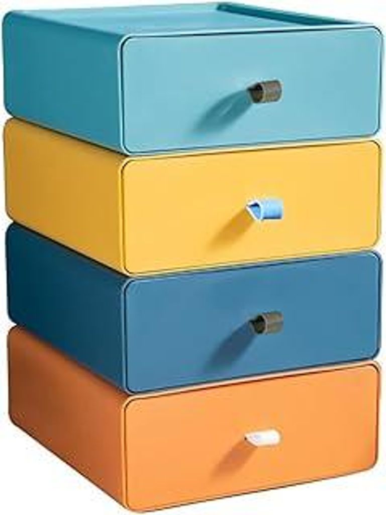 TIE-DailyNec 4 PCS Stapelbar Schubladenbox Desktop Storage Box Ablagefächer Stapelbar Stapelbarer Organizer für Make up Schubladen mit Großer Ka...