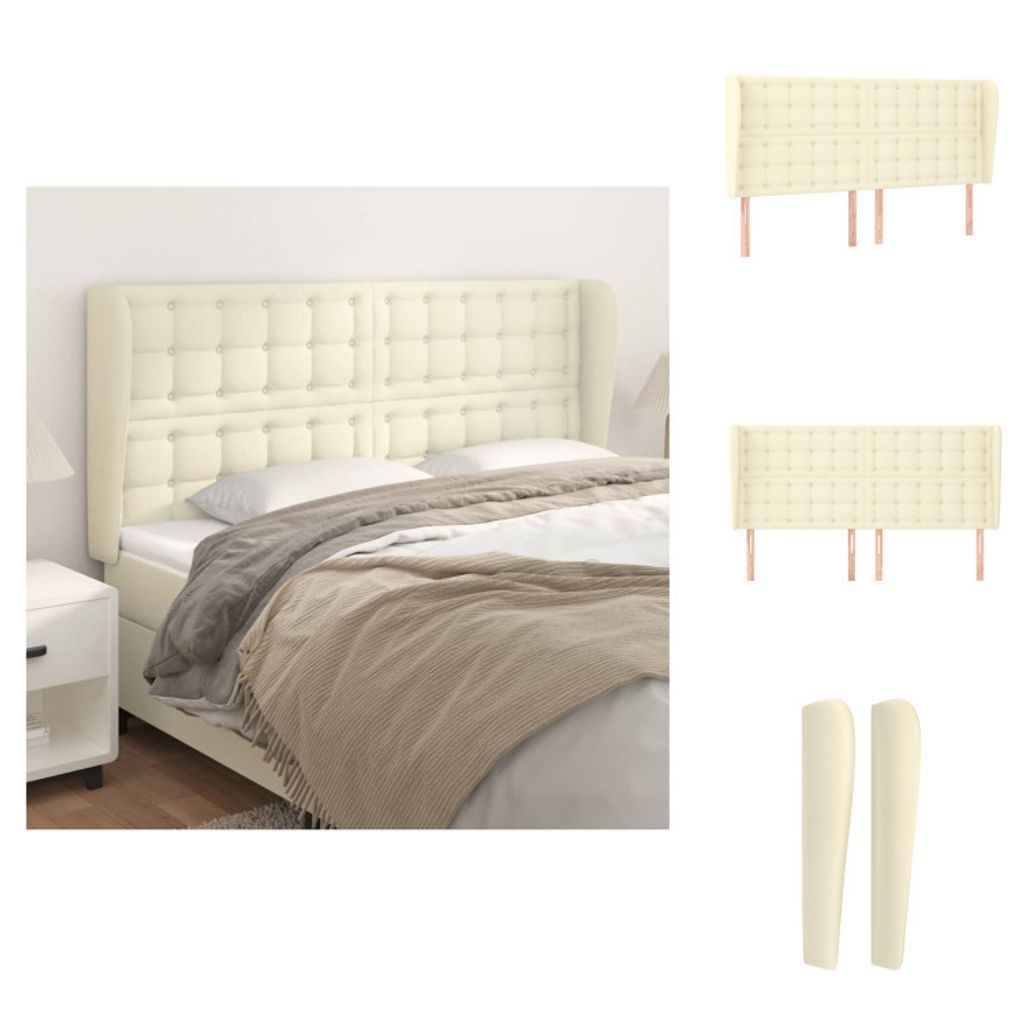 vidaXL Kopfteil mit Ohren Creme 203x23x118/128 cm Kunstleder - Kopf- & Fußenden