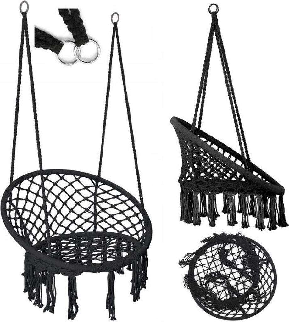 Storchennest-Schaukel, Hängesessel, Garten, Boho, für Zuhause, Garten, 120 cm, Schwarz