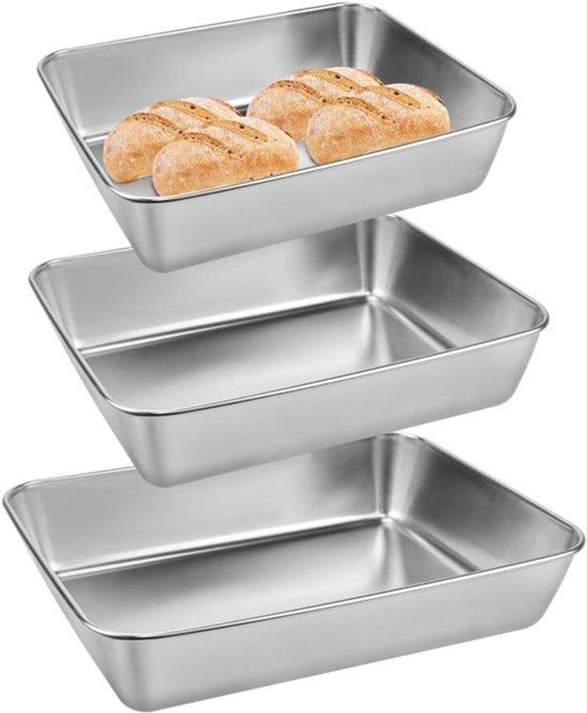 Rechteckiges Backblech, 3 Größen, rostfreier Stahl, tiefe Tortenform, Tortenform, rechteckig, hoch, Pizzablech, Backblech zum Backen von Brownies...