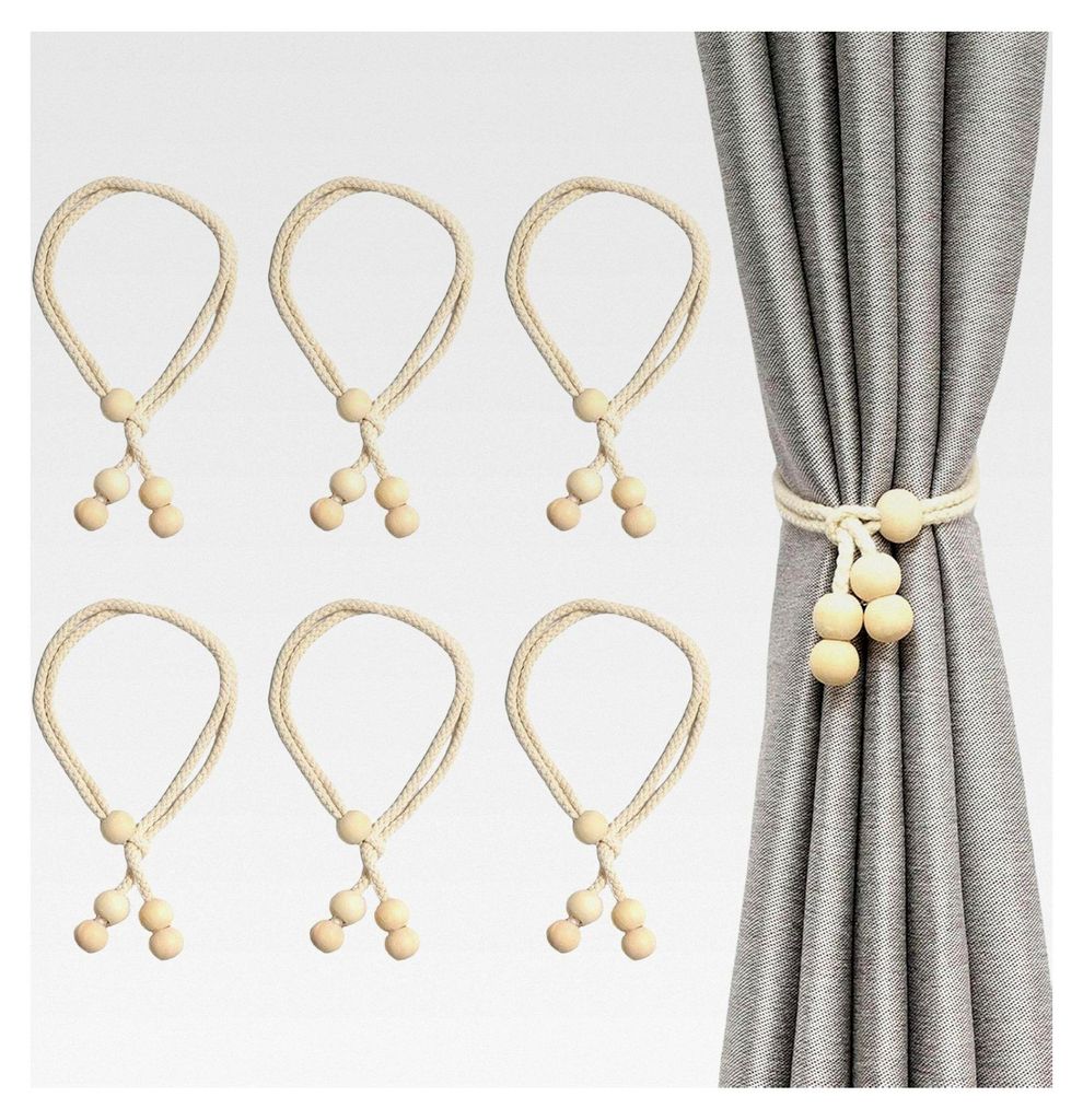 6 Stück Vorhang Raffhalter, Boho Raffhalter für Vorhänge, Verstellbare Gardinenhalter aus handgewebtem Baumwollseil zur Dekoration von Wohnzimme...