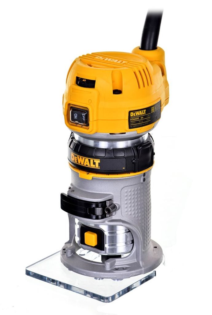 A DeWALT D26200-QS router/trimmer is shown against a white background.