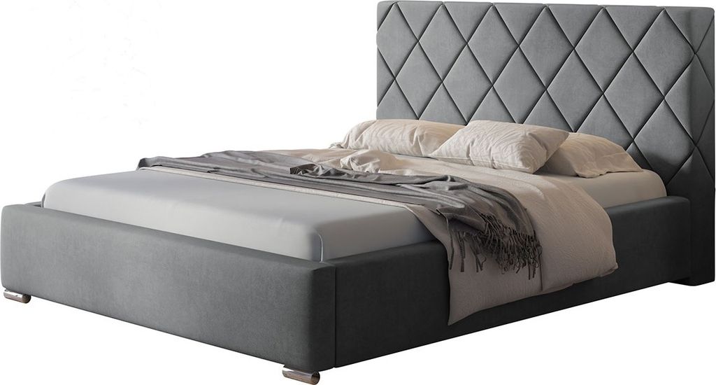 Polsterbett Málaga mit Kopfteil, 120x200 cm, Doppelbett mit Bettkasten und Lattenrost aus Metal, Velourstoff Beige