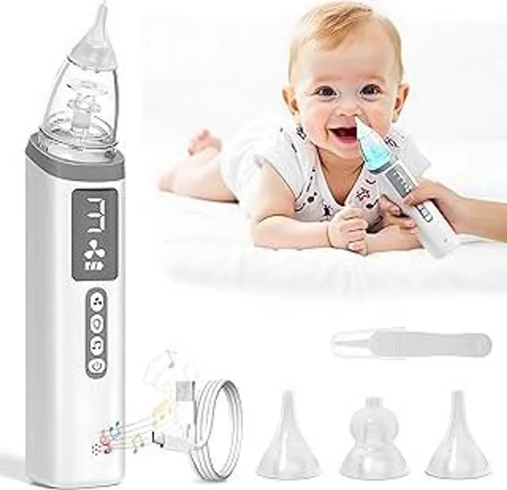 Aspiratore nasale 4in1, aspiratore nasale elettrico ricaricabile per neonati con 3 puntali in silicone, 3 livelli di aspirazione regolabili, con funzione musicale, luci colorate e scatola di conservazione 03