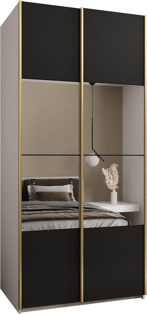 MEBLE KRYSPOL LUX 4 Schrank - 245,5x100x64cm - Weiß, Schwarz, Gold