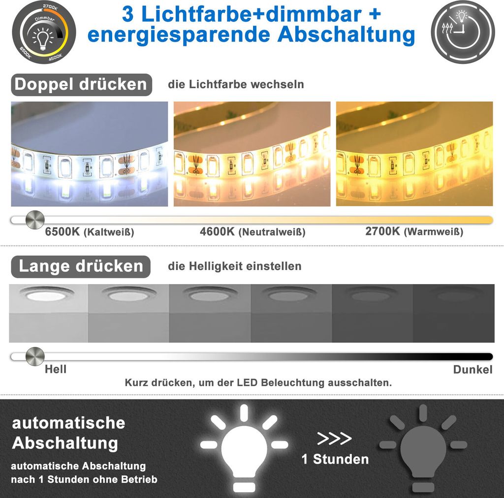 LED Badspiegel Rund 60cm Kalt/Neutral/Warmweiß dimmbar Produktbild 6