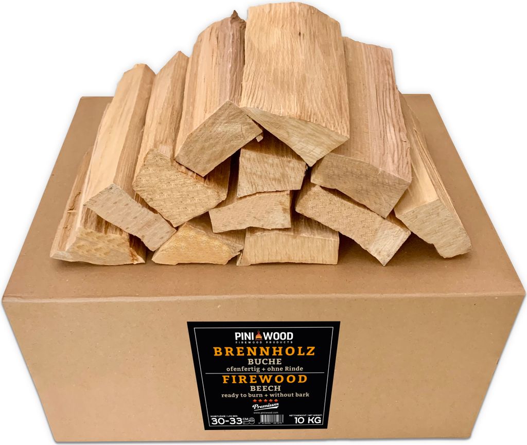 PINI Grillholz OHNE RINDE Buche 10 Kg Brennholz 30-33 cm für Pizzaofen Grill Smoker Kamin Feuerschale