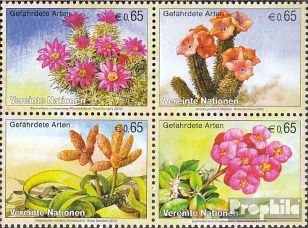 Briefmarken UNO - Wien 2010 Mi 639-642 Viererblock (kompl.Ausg.) gestempelt Gefährdete Arten: Pflanzen