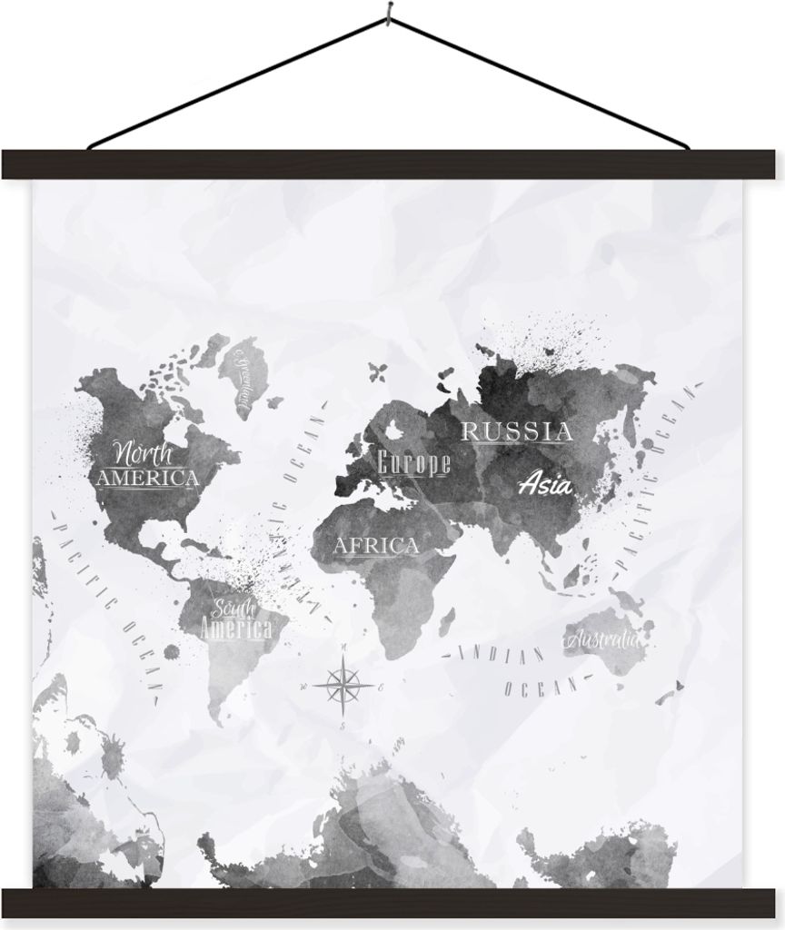 MuchoWow Textilposter Weltkarten - Ölgemälde - Abstrakt 120x120 cm mit schwarzem Rahmen - Aufhängungsset