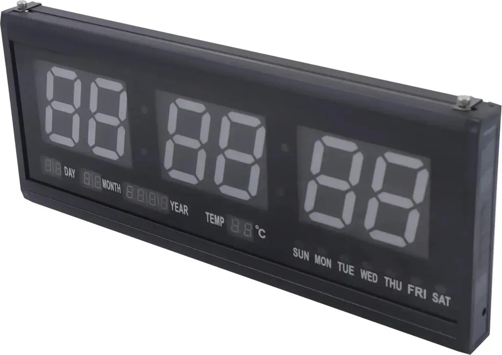 Horloge murale numérique LED bleue 18x19x3cm en aluminium et verre 220V