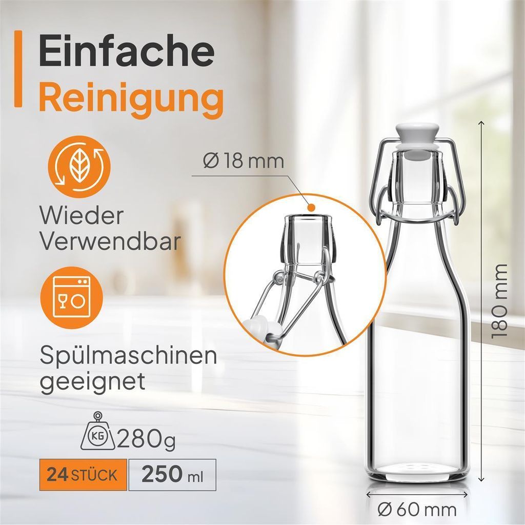 24x Glasflasche 250ml Flaschen zum Befüllen Einmachgläser Produktbild 7