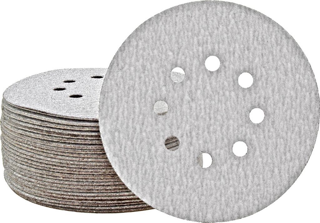 MioTools Shark Klett-Schleifscheiben, 150 mm, 8-Loch, f. Exzenterschleifer, Normalkorund (50 Stk.) K150