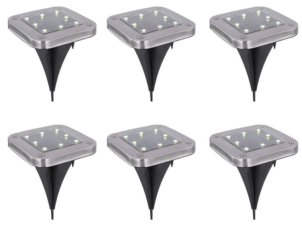 6x LED Solarleuchte, Wegeleuchte, Edelstahl, LxB 10x10 cm