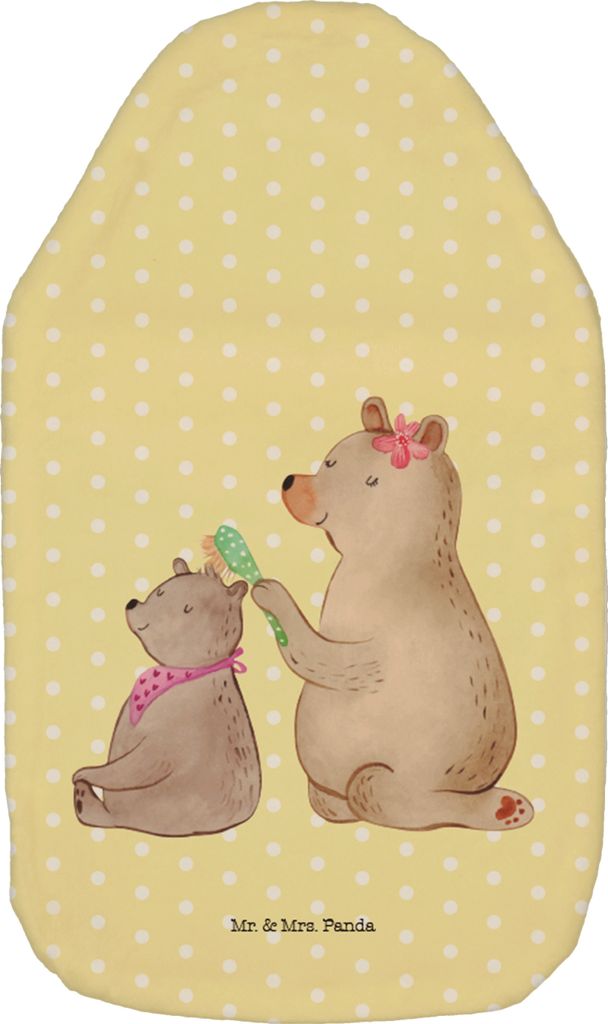 Mr. & Mrs. Panda Bettflasche Bär Kind - Gelb Pastell - Geschenk, Mama, Bären, wärmebeutel, Haare Kämmen, Wärmflaschen, Wärmflasche, Wärmekis...