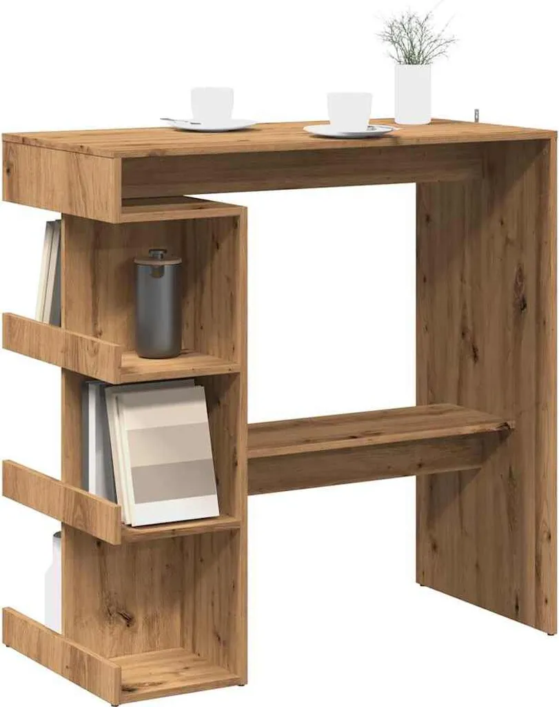 Tavolo Bar con Ripiani 100x48 Rovere Artisan | Scrivania Alta PC