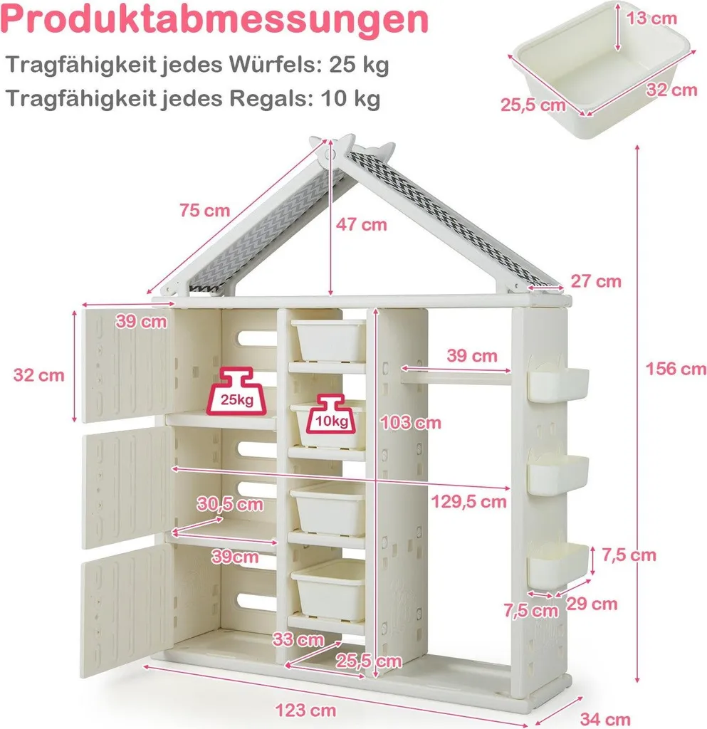 Armoire maison enfant avec penderie intégrée et étagère de rangement bas