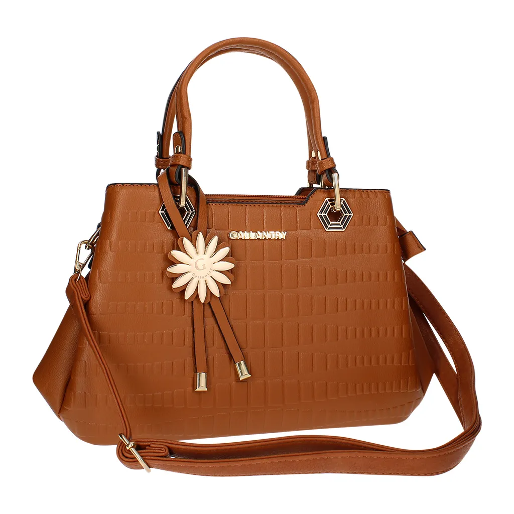 Grand sac à main marron Gallantry aspect géométrique et rigide chic - 2