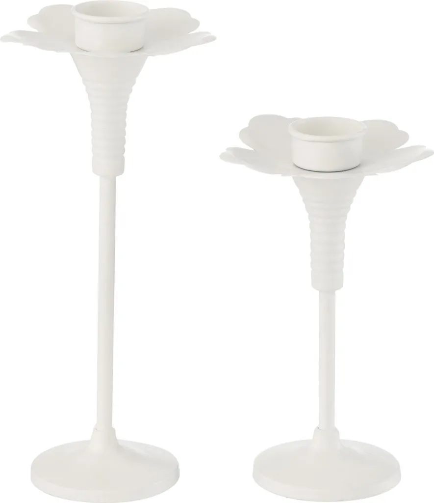 Duo de bougeoirs rétro J-Line Oldies métal blanc mat pour salon chic