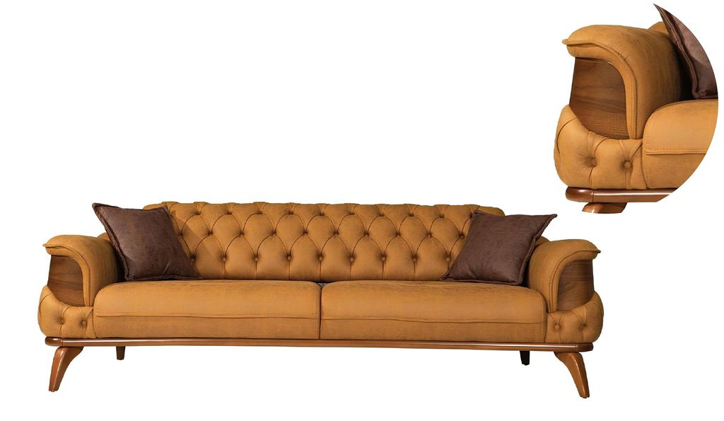 Dreisitzer Sofa Leder Couches Sofas Luxus Couch Chesterfield Western USA Gelb