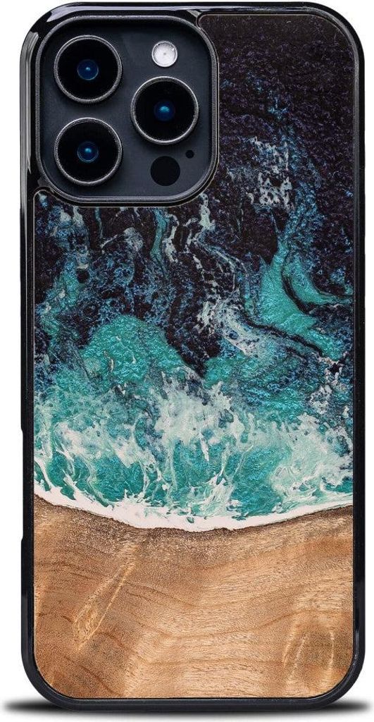 Holzhülle für iPhone 16 Pro Max, Bewood Unique Dream Island, Blau-Braun