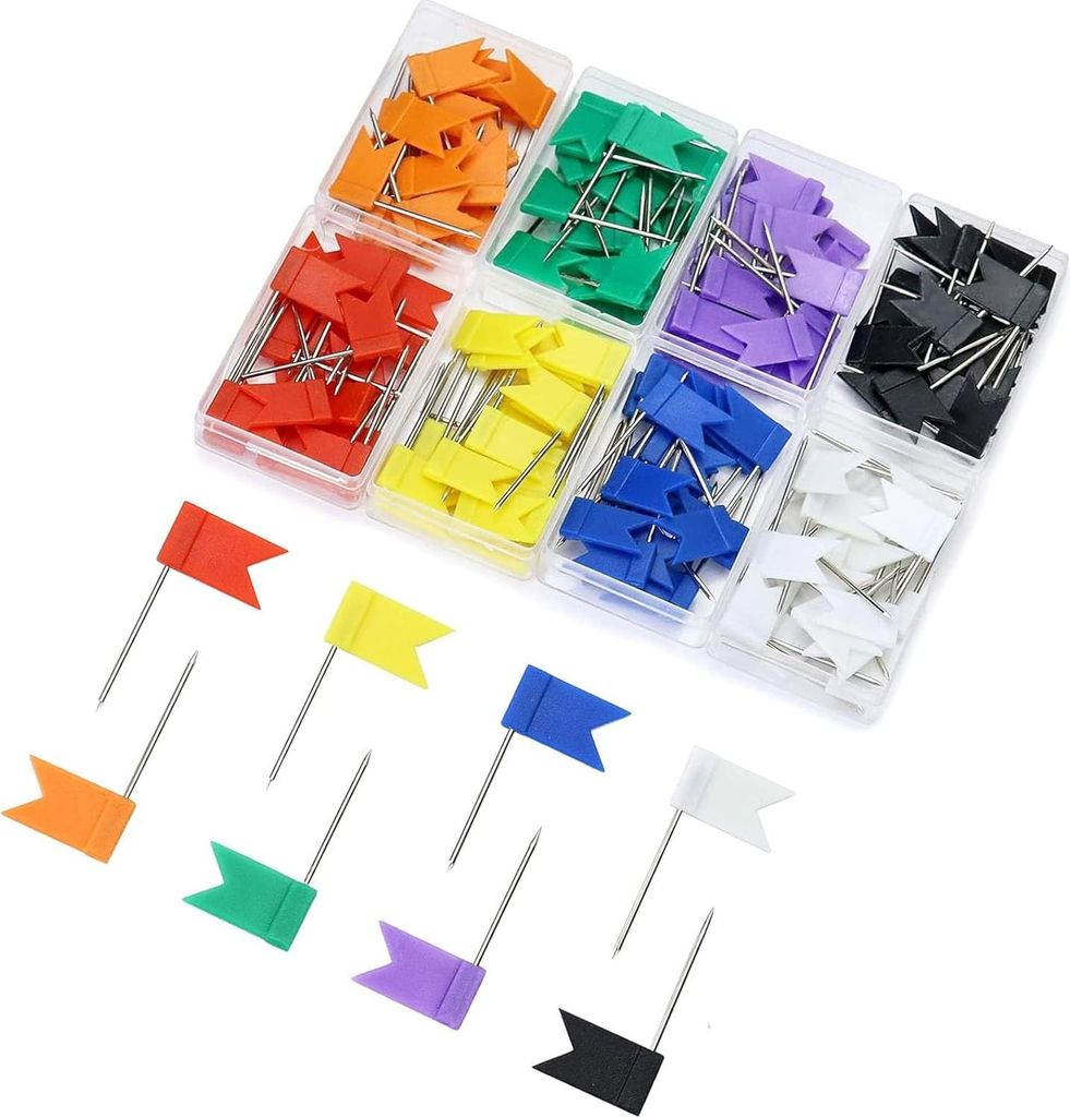 50 Stück Fahnennadeln Bunt Markierfähnchen Pinnnadeln für Pinnwand, Bulletin und Landkarten für Weltkarte Pinnwand Markier-Fahnen (8 Farben)