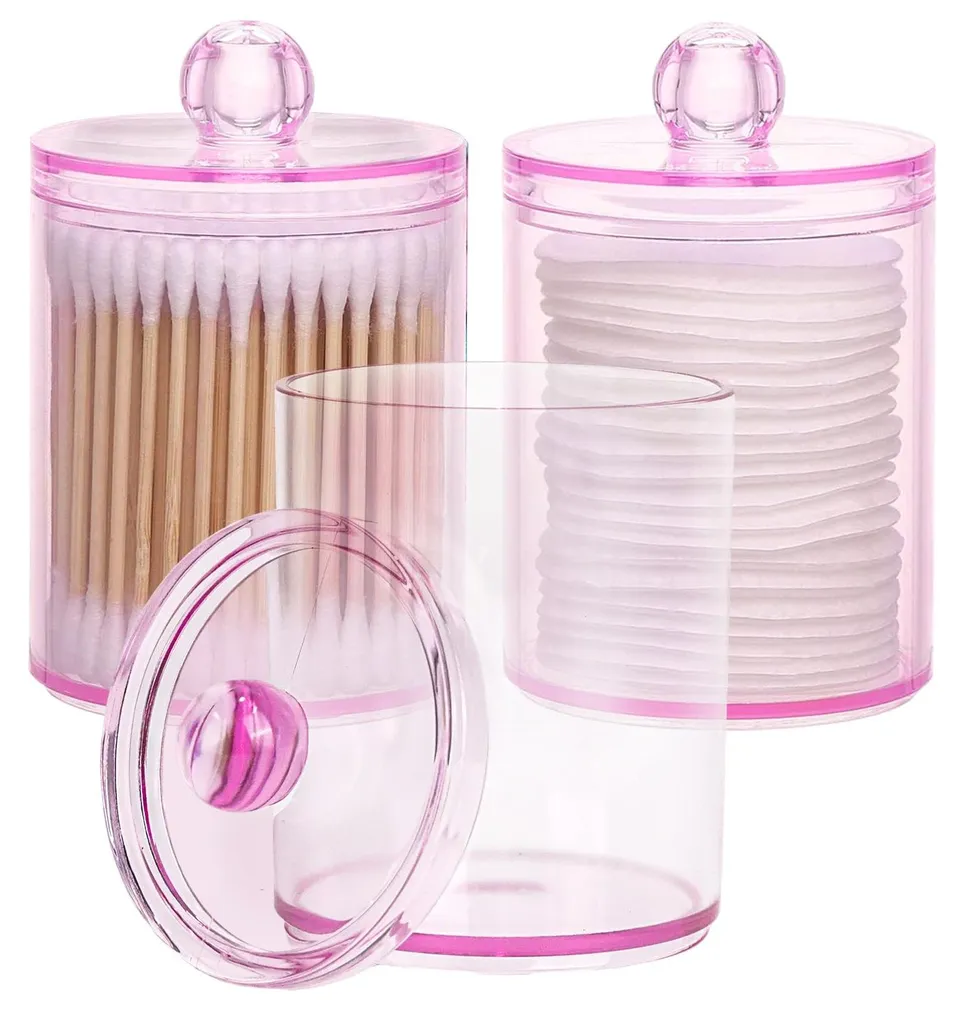Set 3 pièces rose : porte-coton et organiseur cosmétique 11 x 6,5 cm