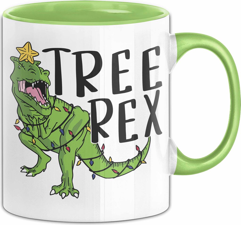 Tree Rex Tasse Geschenk T-Rex Geschenkidee Jungs Weihnachten Dinosaurier Xmas (Grün)