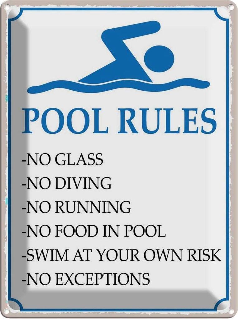 vianmo Blechschild 40x30 cm Pool Rules No glass diving Warnschild Hinweisschild Sicherheit Vorsicht