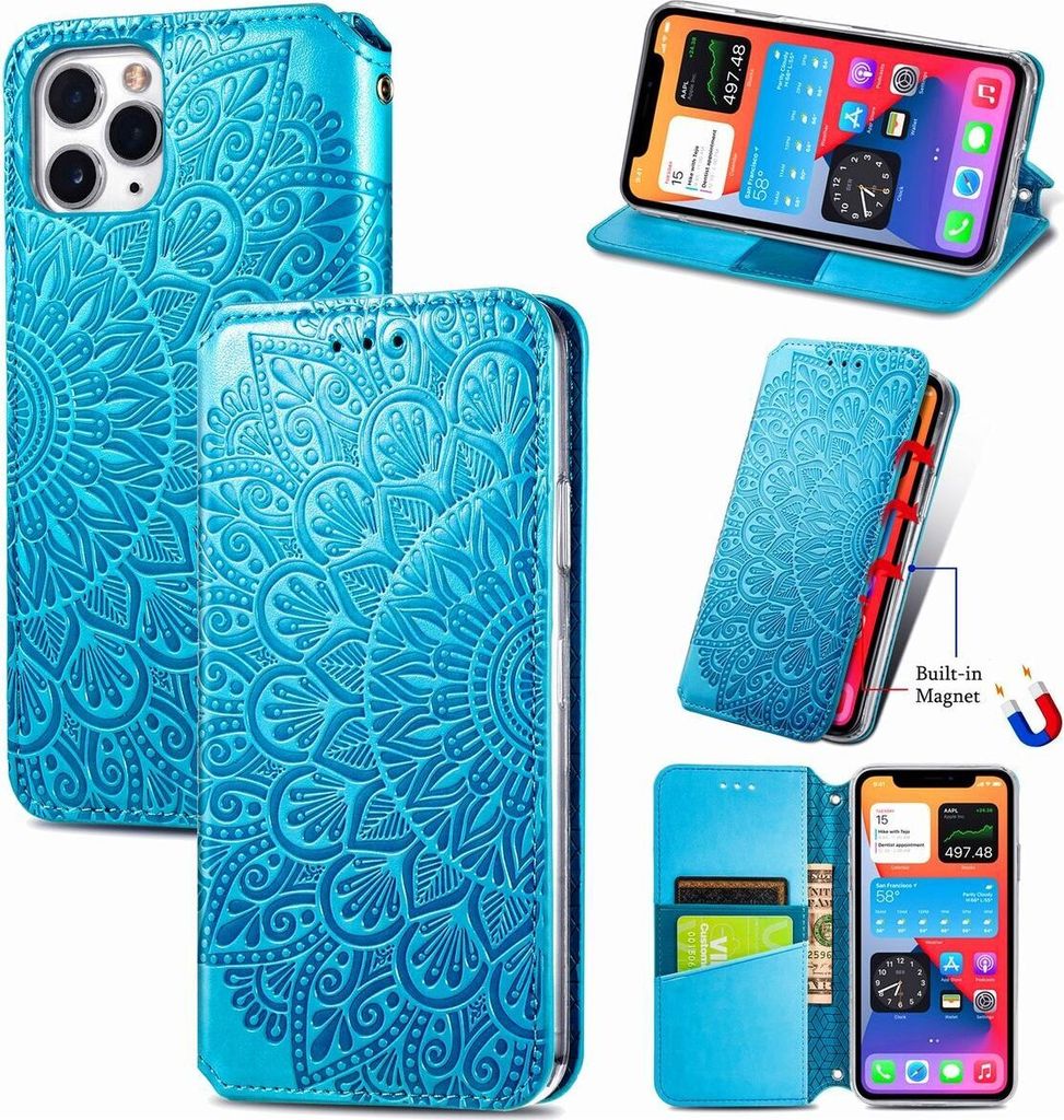 König Design Hülle kompatibel mit Apple iPhone 11 Pro Kunstleder Handyhülle - Handy Case Blau