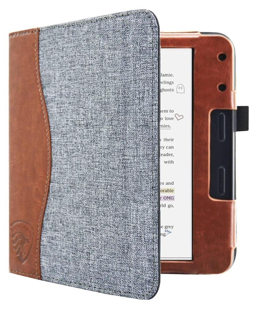 Dutch Shield - Jeans strap Case Hülle für das Tolino Vision Color Ebook - Klapphülle Ereader Schutzhülle Cover Grau,Braun