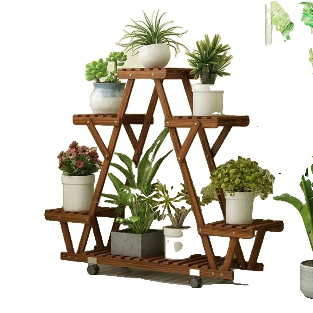 Pflanzenregal, Dreiecksdesign, kohlenstoffisiertes Holz, Gold