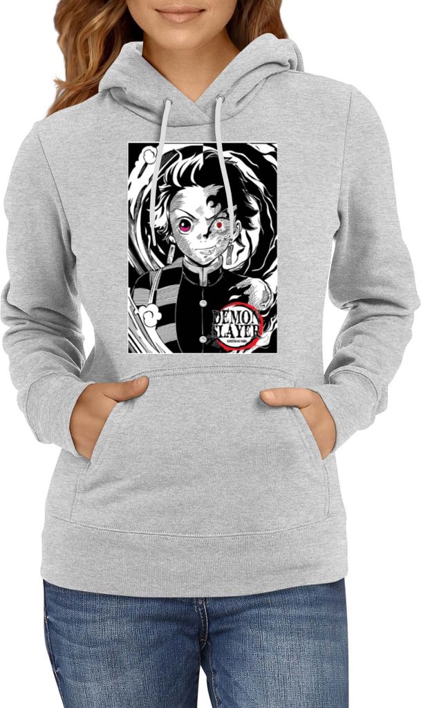 Damen Kapuzenpullover Japan Animation Manga Anime Comics Demon Anime Slayer Tanjiro Kamado 04 Tanjiro, Lady XL / Grau