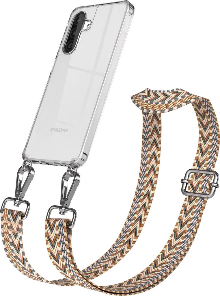 Samsung Galaxy A26 Chain Eyelets Slim Neck Strap Set Zig Zag light Brown - Brown 2 Metall Silver
