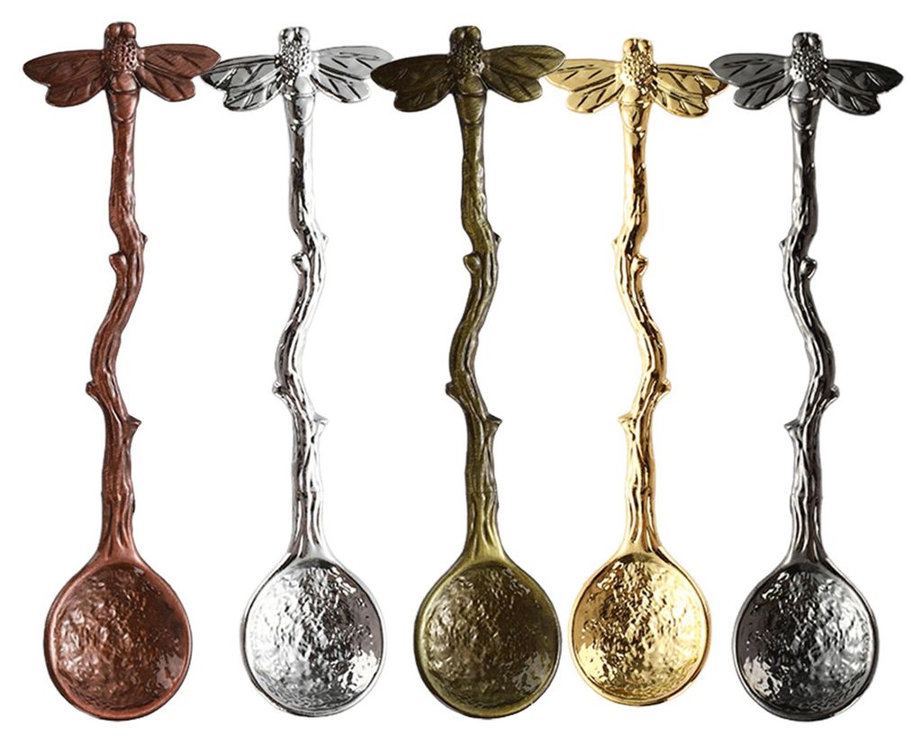 5-teiliges Set Vintage-Kaffeelöffel mit gehämmertem Libellengriff, Eis- und Dessertlöffel für Kaffee, Honig und Marmelade, kunstvolles Geschirr...