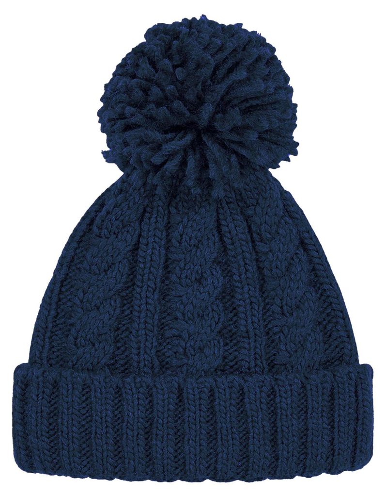 Beechfield Unsiex Bommelmütze mit Zopfmuster, für Erwachsene FK249 (Einheitsgröße) (Marineblau)
