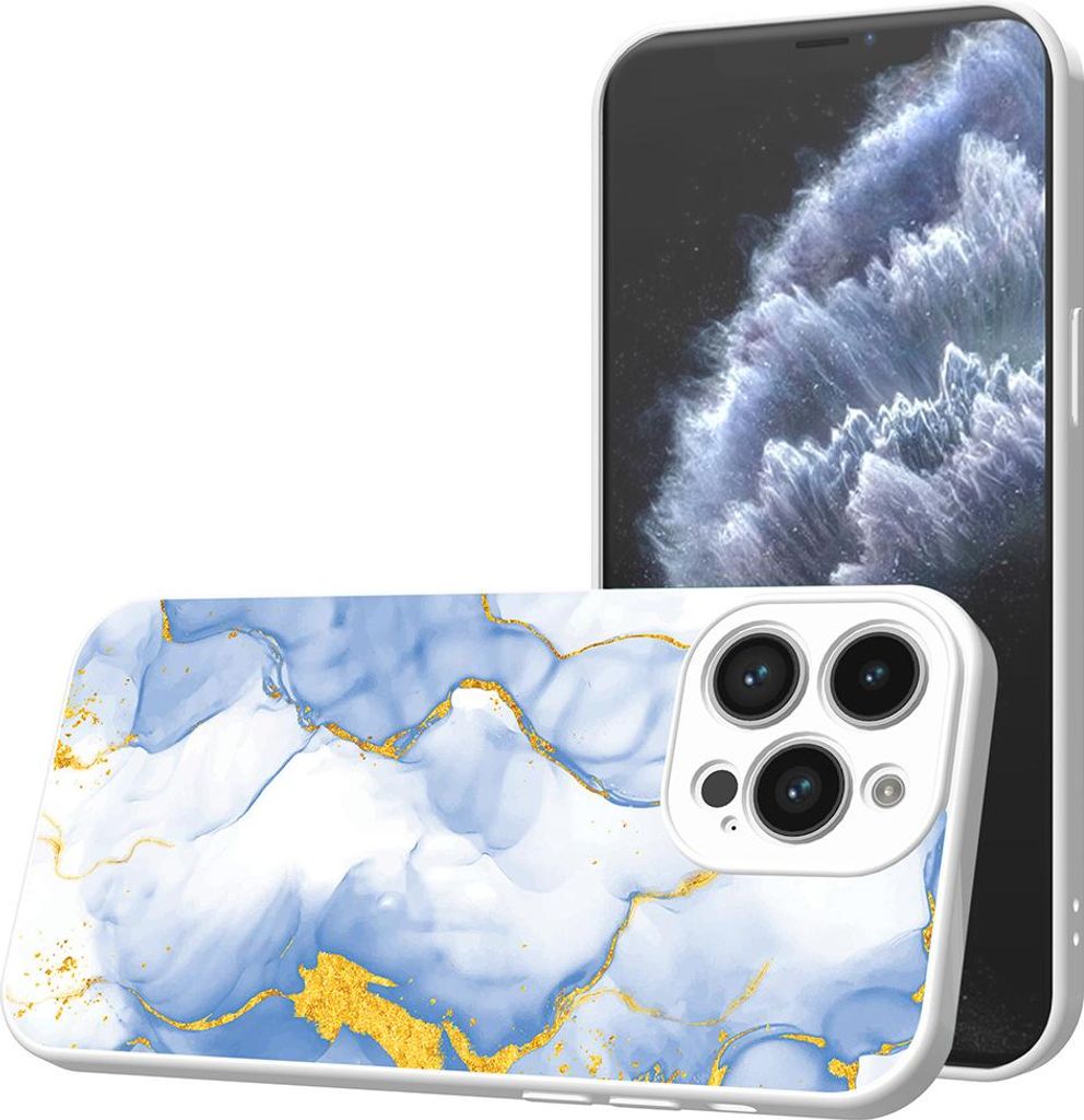 Smartphonica Handyhülle Geeignet für iPhone 11 Pro Max mit Hellblau Gold Marmor Print - TPU Back Cover Case Hellblau Gold-Marmor-Design - Weiß