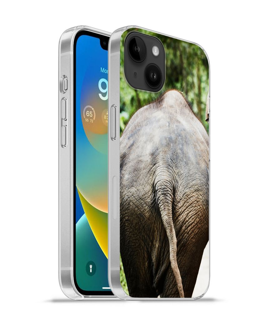 MuchoWow Handyhülle Schutzhülle Hülle für Apple iPhone 14 Plus - Soft case Elefant - Tiere - Grau - Natur Silikon Softcase Handy Hülle - Abb...