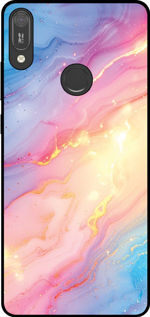Smartphonica Phone Case Fit für Huawei Y6 (2019) mit Regenbogen Glitter Marble Print - TPU Backcover Case Regenbogen Glitter Marble Design