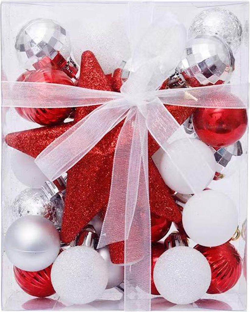 30 Mini-Weihnachtskugeln (4,6 cm Durchmesser) aus Kunststoff mit glitzerndem Baumspitzenstern – ideal als Dekoration für Feiertage, Hochzeiten, ...
