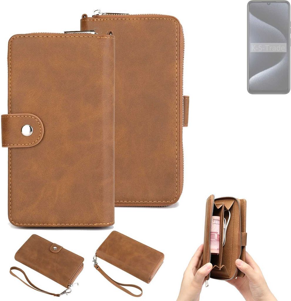 K-S-Trade Handyhülle Schutzhülle kompatibel mit Oukitel C50 & Portemonnee Tasche Handytasche Case Etui Geldbörse Wallet braun (1x)